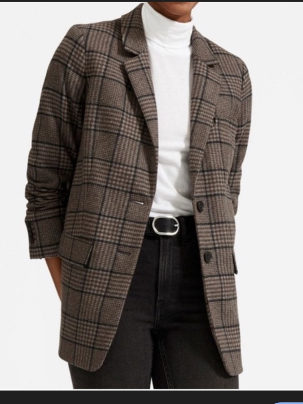 Everlane Chocolate & Black Houndstooth Plaid Single-Breasted Blazer - Picture 2 of 8